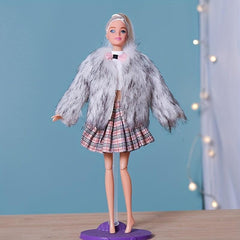 Winter Fur Vest Coat Dress Outfit For 11 Inch Dolls