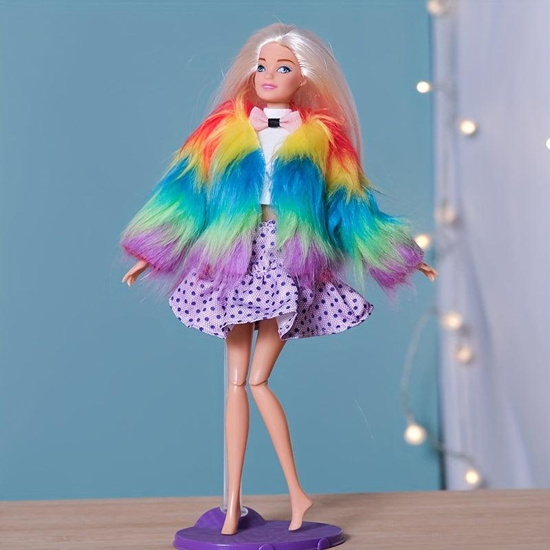 Winter Fur Vest Coat Dress Outfit For 11 Inch Dolls