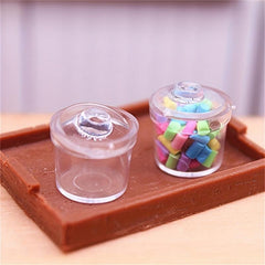 2Pcs Mini Dollhouse Sugar & Spice Jar w/Cover Kitchen Decor Glass Bottles