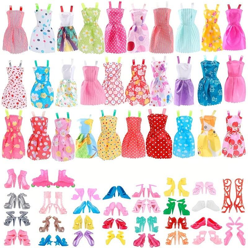 26pcs Doll Clothes & Accessories: 10 Dresses, 10 Shoes, 6 Necklaces