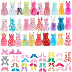 26pcs Doll Clothes & Accessories: 10 Dresses, 10 Shoes, 6 Necklaces