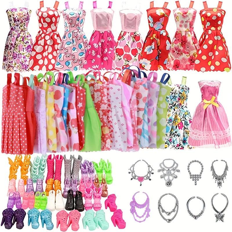26pcs Doll Clothes & Accessories: 10 Dresses, 10 Shoes, 6 Necklaces