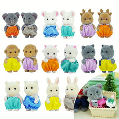 12 Simulated Forest Animals Baby Toys Rabbit Family Dolls Doll House Set