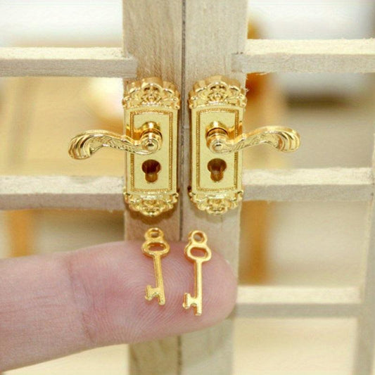 2pcs Vintage Pattern Door Lock 1:12 Dollhouse Accessories Mini Decoration