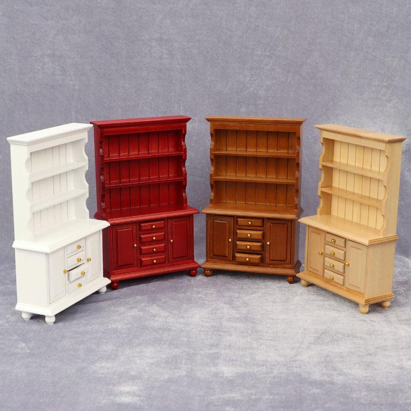 Retro Bookcase Toy House Mini Furniture Double Door Display Cabinet