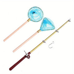 Toy Model Fishing Net Fishing Rod Set Doll House Accessories