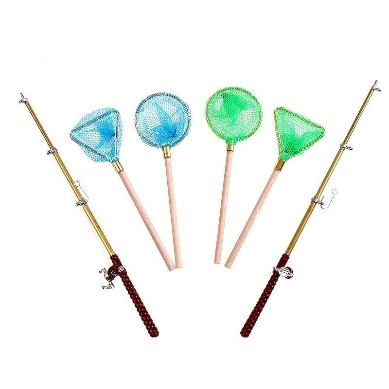 Toy Model Fishing Net Fishing Rod Set Doll House Accessories