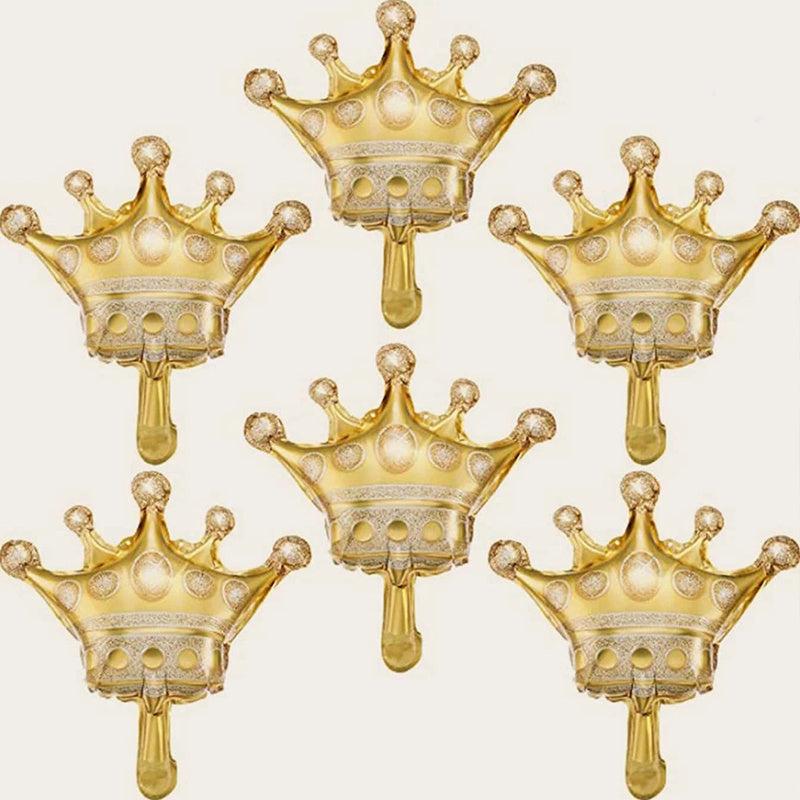 6Pcs Golden Crown Balloons for Weddings & Birthdays