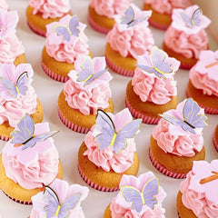 21pcs Butterfly Cake Toppers With Happy Birthday Cake Toppers Pink Purple