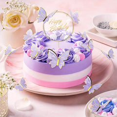 21pcs Butterfly Cake Toppers With Happy Birthday Cake Toppers Pink Purple