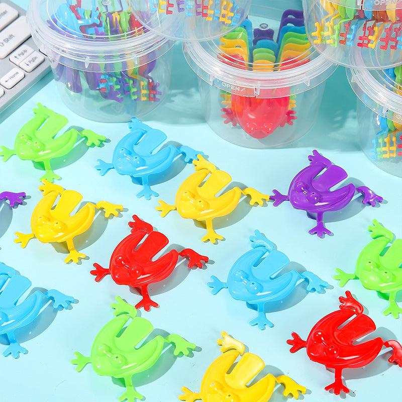 12pcs Bouncing Frog w/Storage Bucket Fun Stress Relief Novelty Toys For Kids