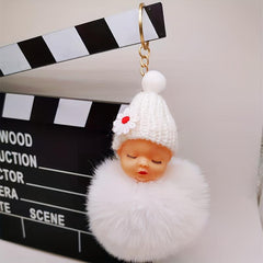 Sleeping Doll Plush Key Chain Wool Hat Bag Car Pendant