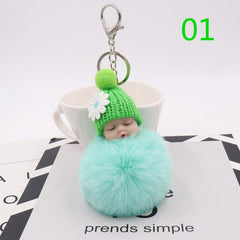 Sleeping Doll Plush Key Chain Wool Hat Bag Car Pendant
