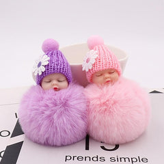 Sleeping Doll Plush Key Chain Wool Hat Bag Car Pendant