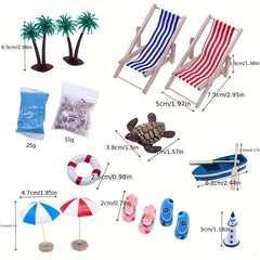Mini Beach Set Micro Landscape Summer Shell Sun Umbrella Wooden Beach Chair