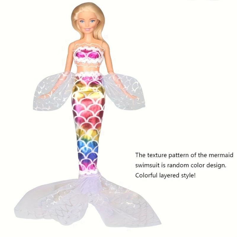 Colorful Mermaid Swimsuit Set for Dolls - Summer Beach Bathing Clothes