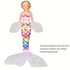 Colorful Mermaid Swimsuit Set for Dolls - Summer Beach Bathing Clothes