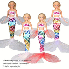 Colorful Mermaid Swimsuit Set for Dolls - Summer Beach Bathing Clothes