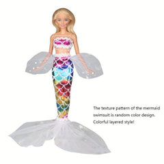 Colorful Mermaid Swimsuit Set for Dolls - Summer Beach Bathing Clothes