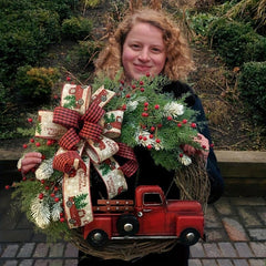 Christmas Wreath Red Truck Decoration Large Door Front Wreath Door Hanging