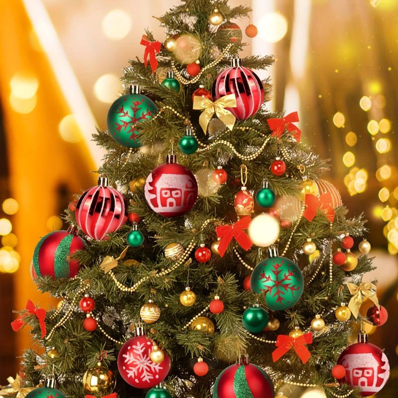 44PCS Plastic Christmas Tree Ornaments Balls Green And Red