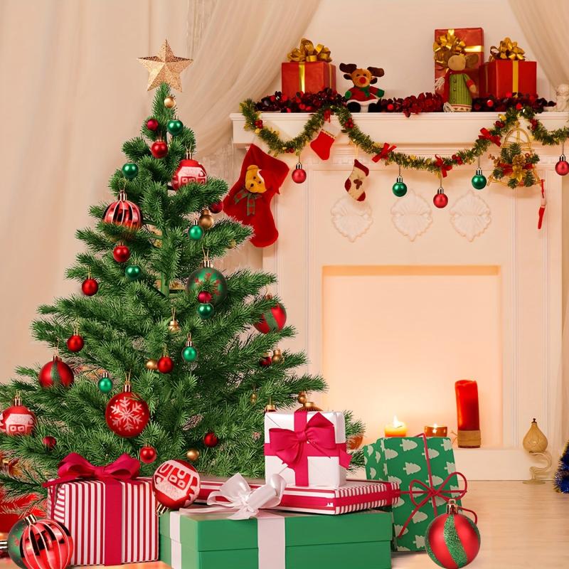 44PCS Plastic Christmas Tree Ornaments Balls Green And Red