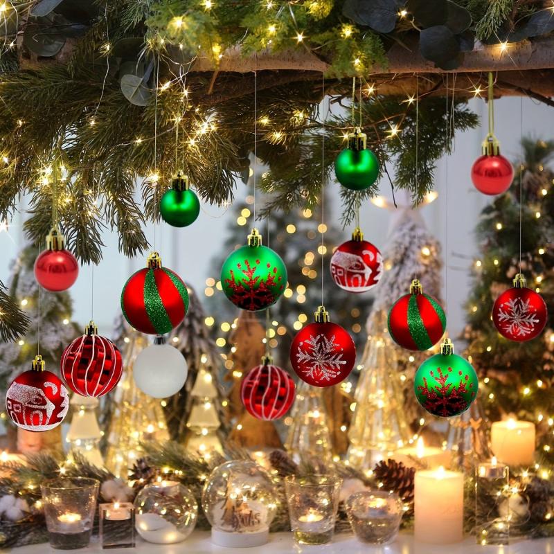 44PCS Plastic Christmas Tree Ornaments Balls Green And Red