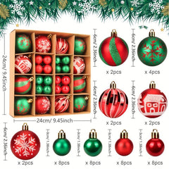 44PCS Plastic Christmas Tree Ornaments Balls Green And Red
