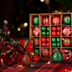 44PCS Plastic Christmas Tree Ornaments Balls Green And Red