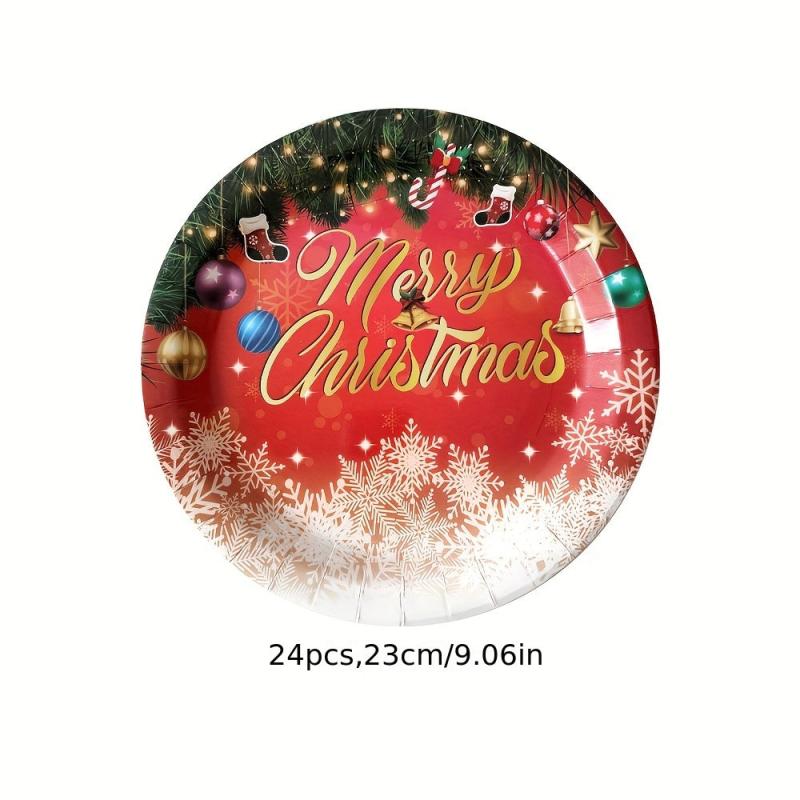 24pcs Christmas Paper Cup Plate Tissue Tableware Party Set