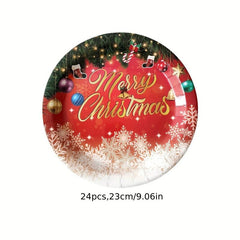 24pcs Christmas Paper Cup Plate Tissue Tableware Party Set