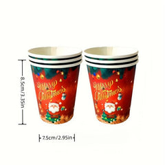 24pcs Christmas Paper Cup Plate Tissue Tableware Party Set