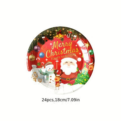 24pcs Christmas Paper Cup Plate Tissue Tableware Party Set