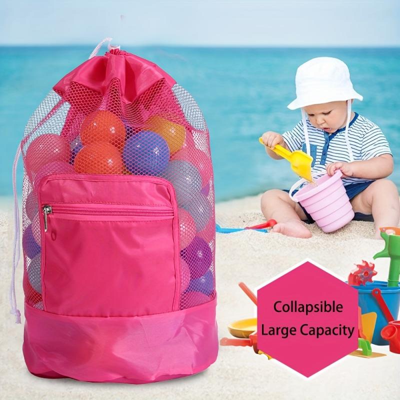 Large Mesh Beach Bag Tote Durable Sand Away Drawstring Beach Backpack