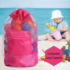 Large Mesh Beach Bag Tote Durable Sand Away Drawstring Beach Backpack