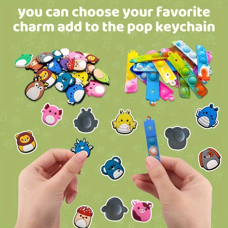 24pcs Animal Keychain Pop Fidget Toys for Kids Party Decoration