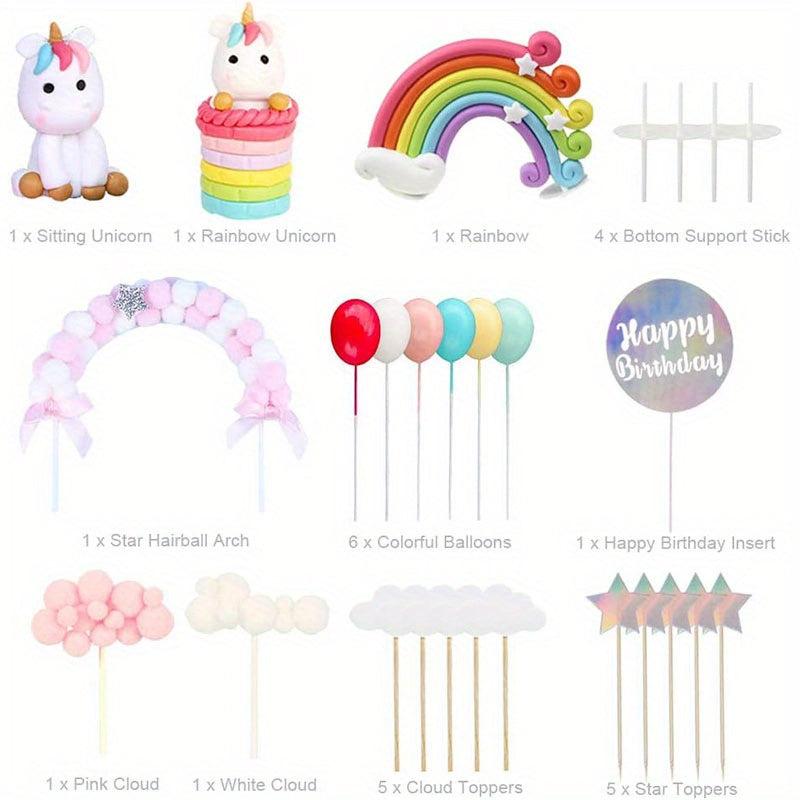 9pcs Unicorn Cake Decorations For Birthday Cake Toppers