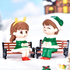 2pcs Christmas Sitting Couple Hand Dolls Micro Landscape DIY Decor