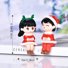 2pcs Christmas Sitting Couple Hand Dolls Micro Landscape DIY Decor