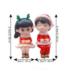 2pcs Christmas Sitting Couple Hand Dolls Micro Landscape DIY Decor