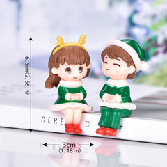 2pcs Christmas Sitting Couple Hand Dolls Micro Landscape DIY Decor