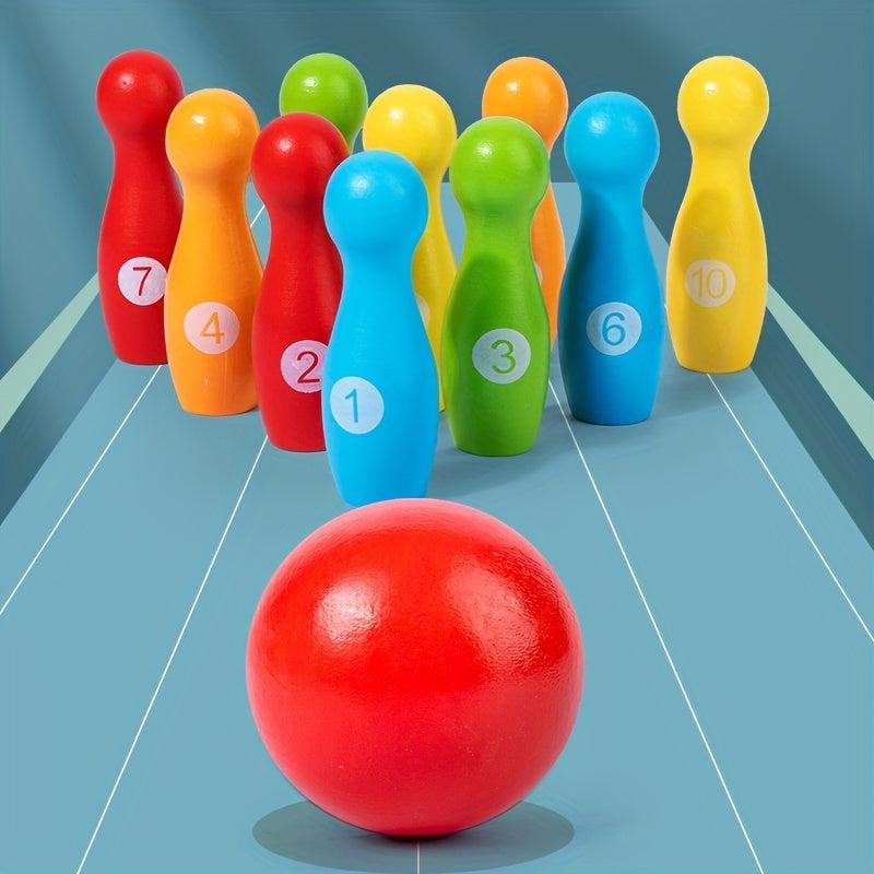 Montessori Wooden Colored Bowling Balls - Interactive Parent Child Games