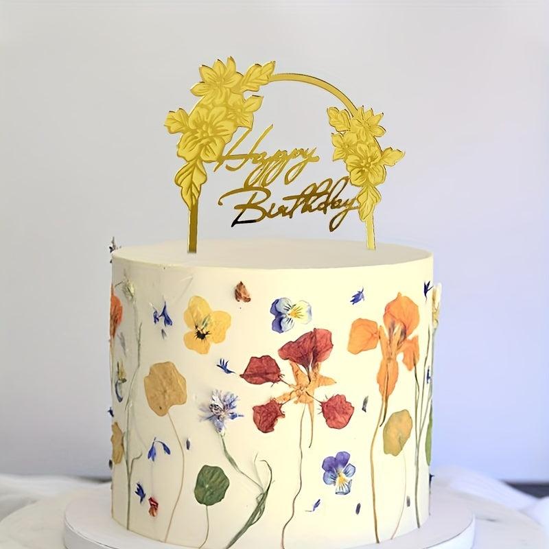 Happy Birthday Flower Arch Cake Insert