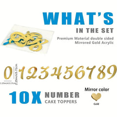 Golden Number Cake Topper Set 0-9 for Wedding Birthday Baby Shower