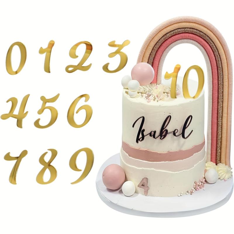 Golden Number Cake Topper Set 0-9 for Wedding Birthday Baby Shower