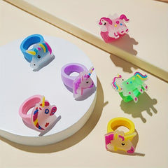6pcs Luminous Unicorn Rings For Girls PVC Soft Rubber Rings