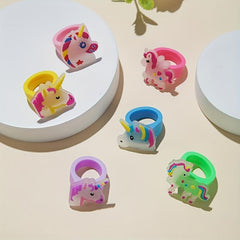 6pcs Luminous Unicorn Rings For Girls PVC Soft Rubber Rings