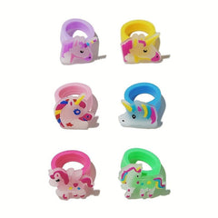 6pcs Luminous Unicorn Rings For Girls PVC Soft Rubber Rings