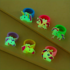 6pcs Luminous Unicorn Rings For Girls PVC Soft Rubber Rings