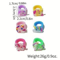 6pcs Luminous Unicorn Rings For Girls PVC Soft Rubber Rings